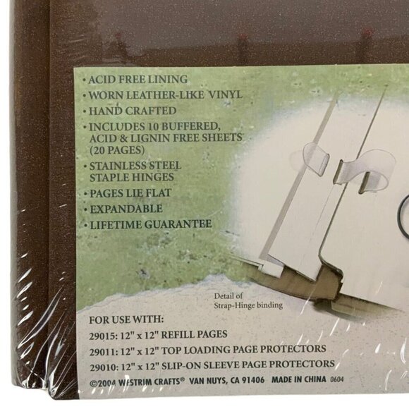 Westrim Crafts Memory Album 12x12 Brown Leatherette Strap Hinge Scrapbook - Picture 2 of 7